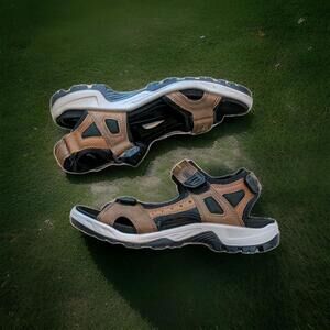 ECCO Yucatan Sandals Men's Size 7, EU 40  women's US 9 Brown Black Hiking Nubuck